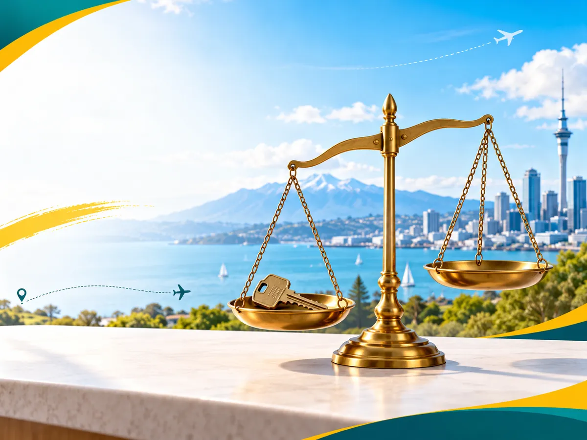 A balance scale with a house key on one pan and an empty pan, weighing a secured loan against an unsecured one.