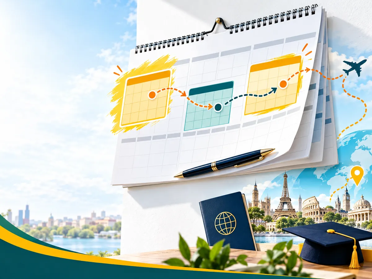 Calendar with 12‑18 months highlighted, emphasizing early scholarship start