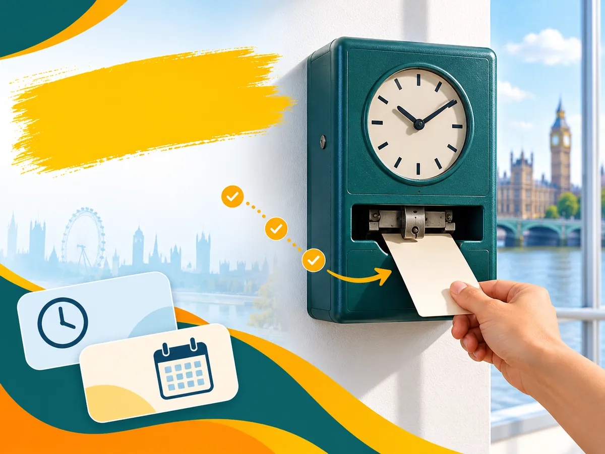 A hand punching a card in a time clock, symbolising how all work hours count toward the weekly student visa limit.