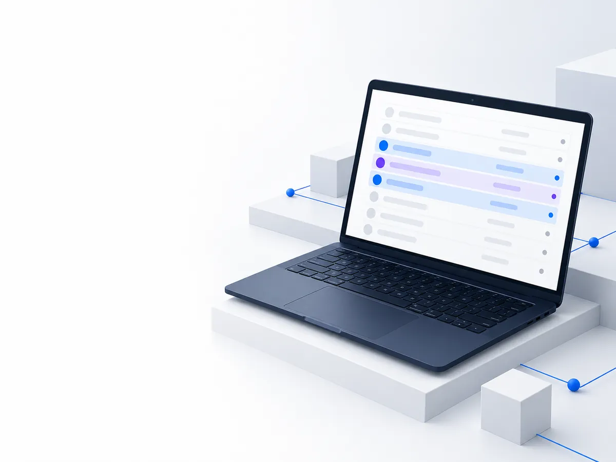 A laptop test list with a few high-risk checks selected and many low-value rows dimmed, showing judgment over volume.