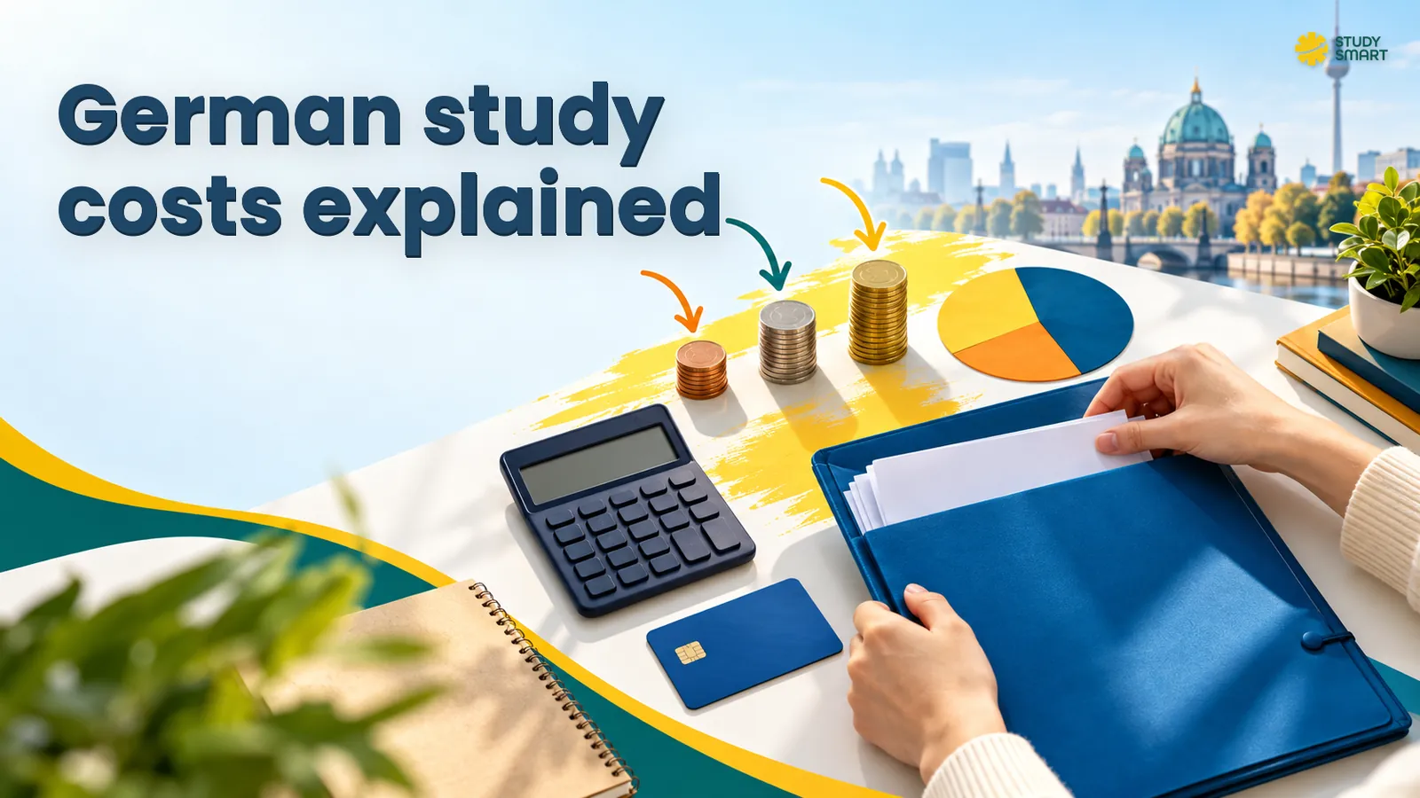 Indian student planning the cost of studying in Germany with notes for blocked account, rent, insurance and airfare