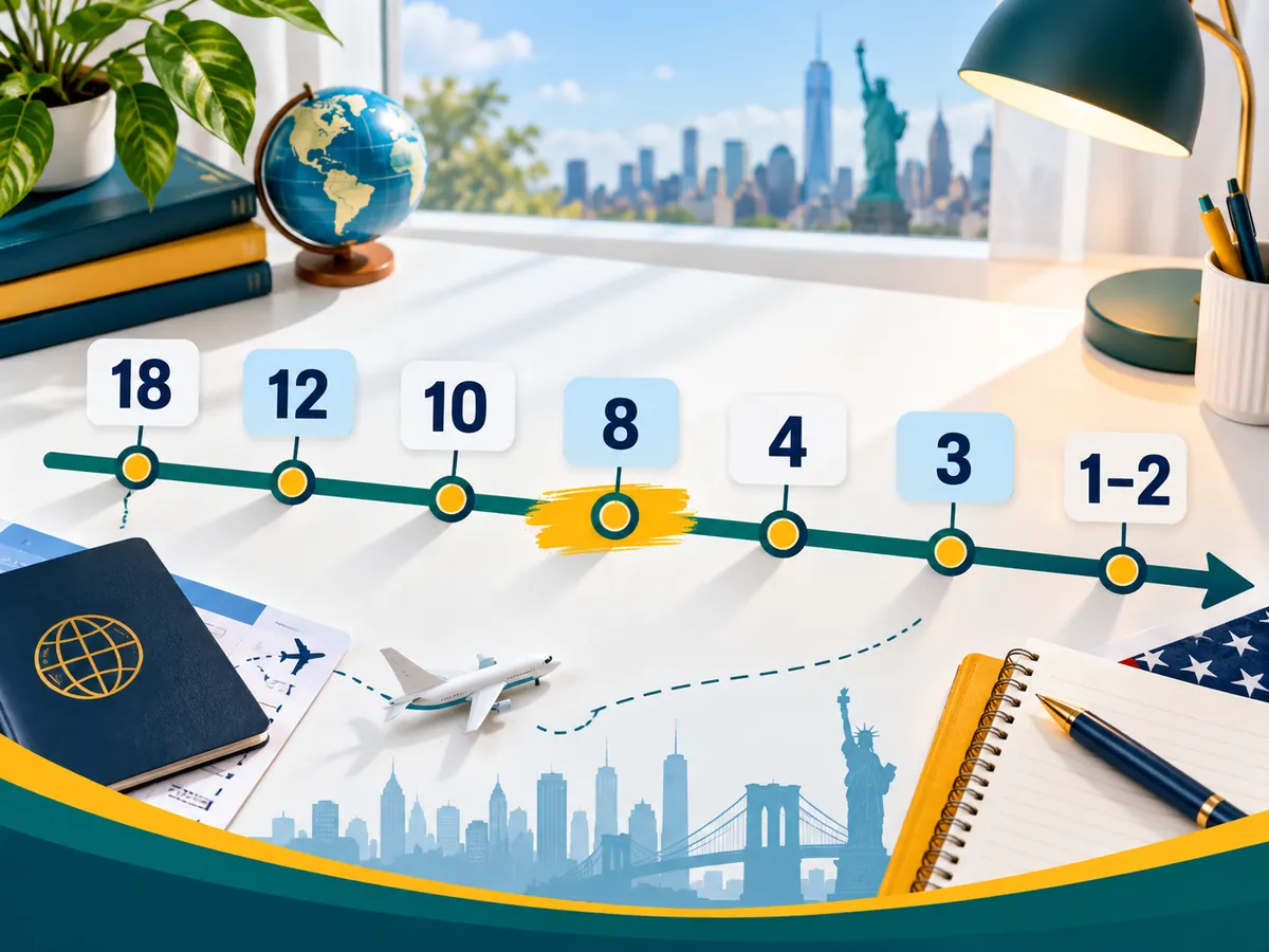 Timeline diagram on a desk illustrating 12‑18 month preparation schedule for Pune students
