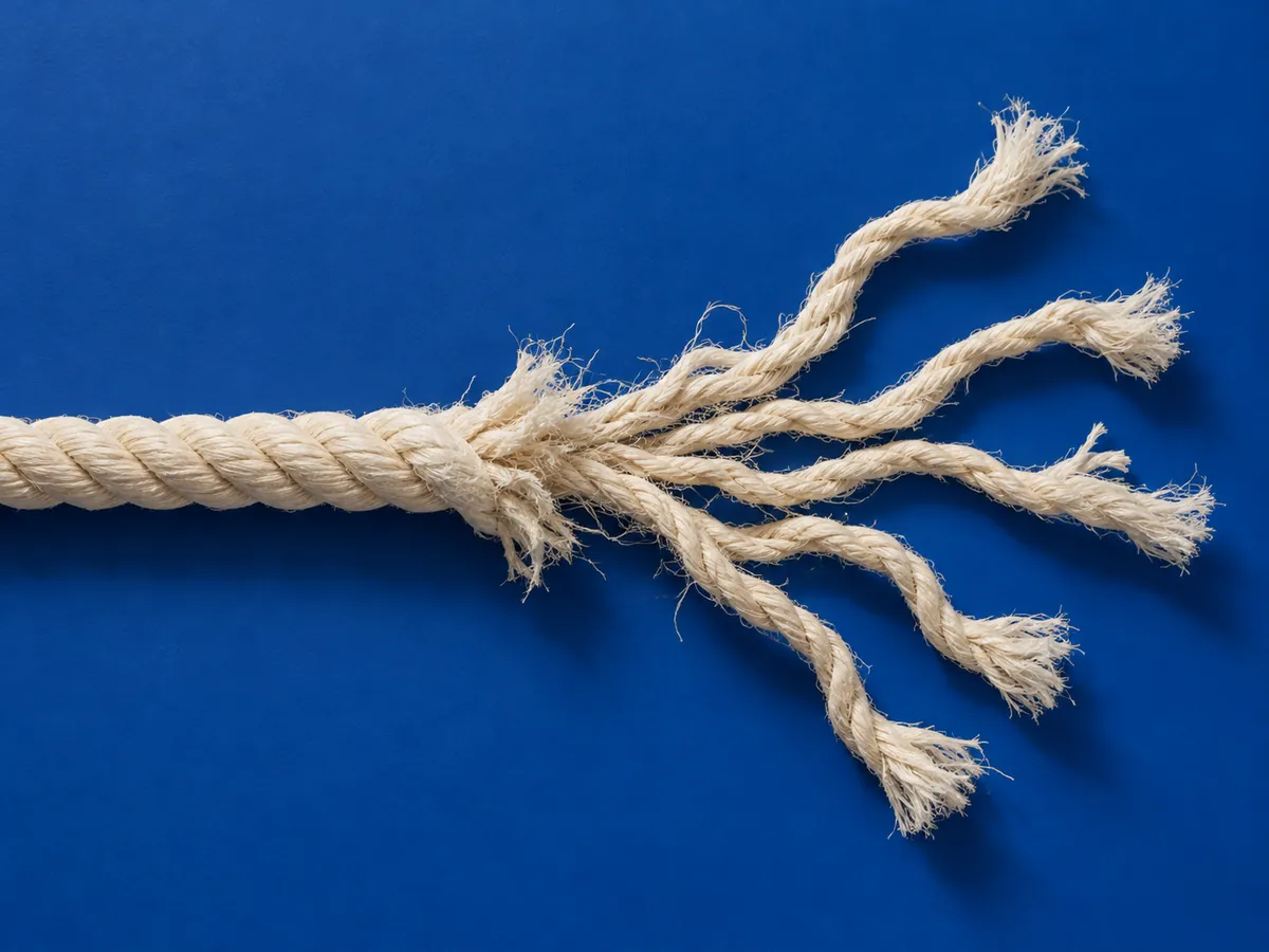 A rope fraying into separate strands, showing search visibility splitting into disconnected channel programs.